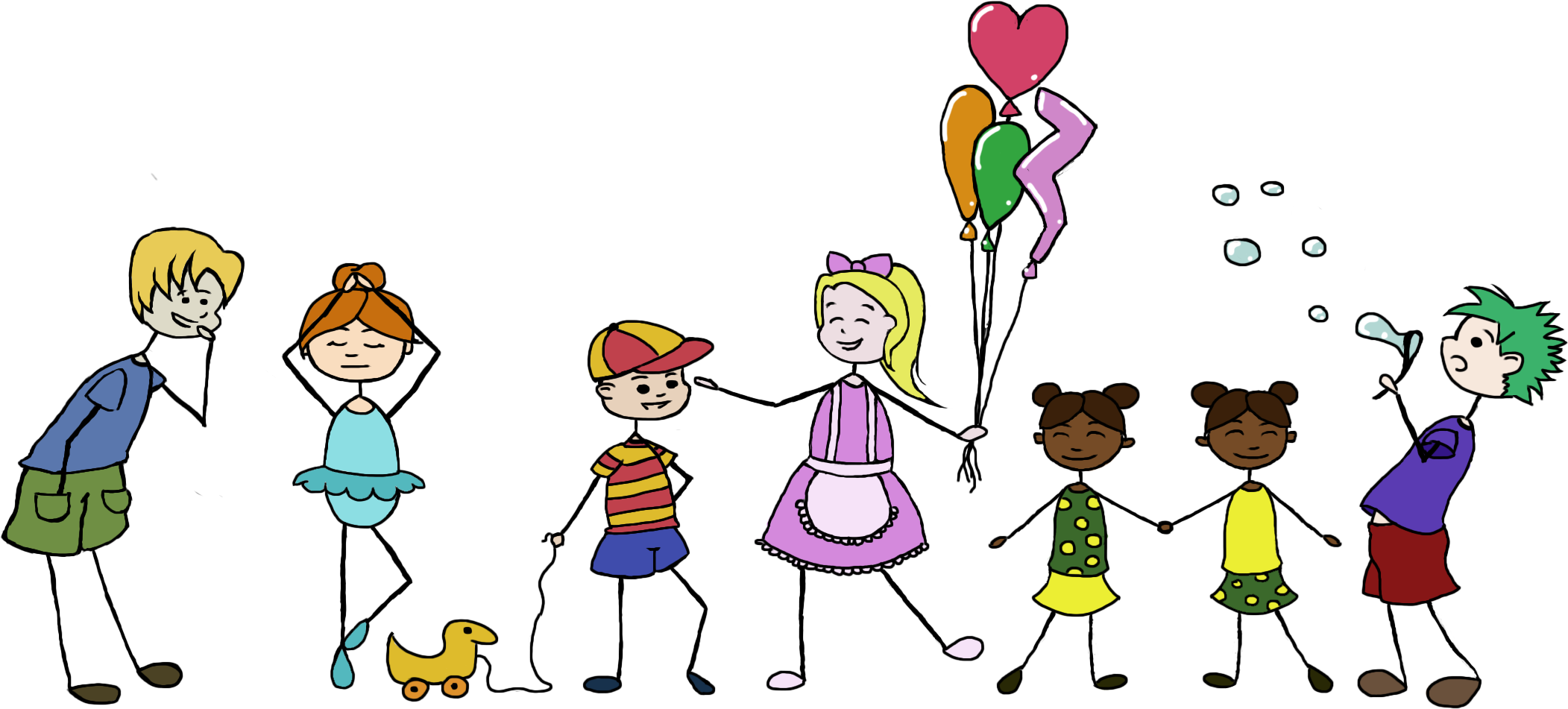 Eine Zeichnung verschiedener Kinder